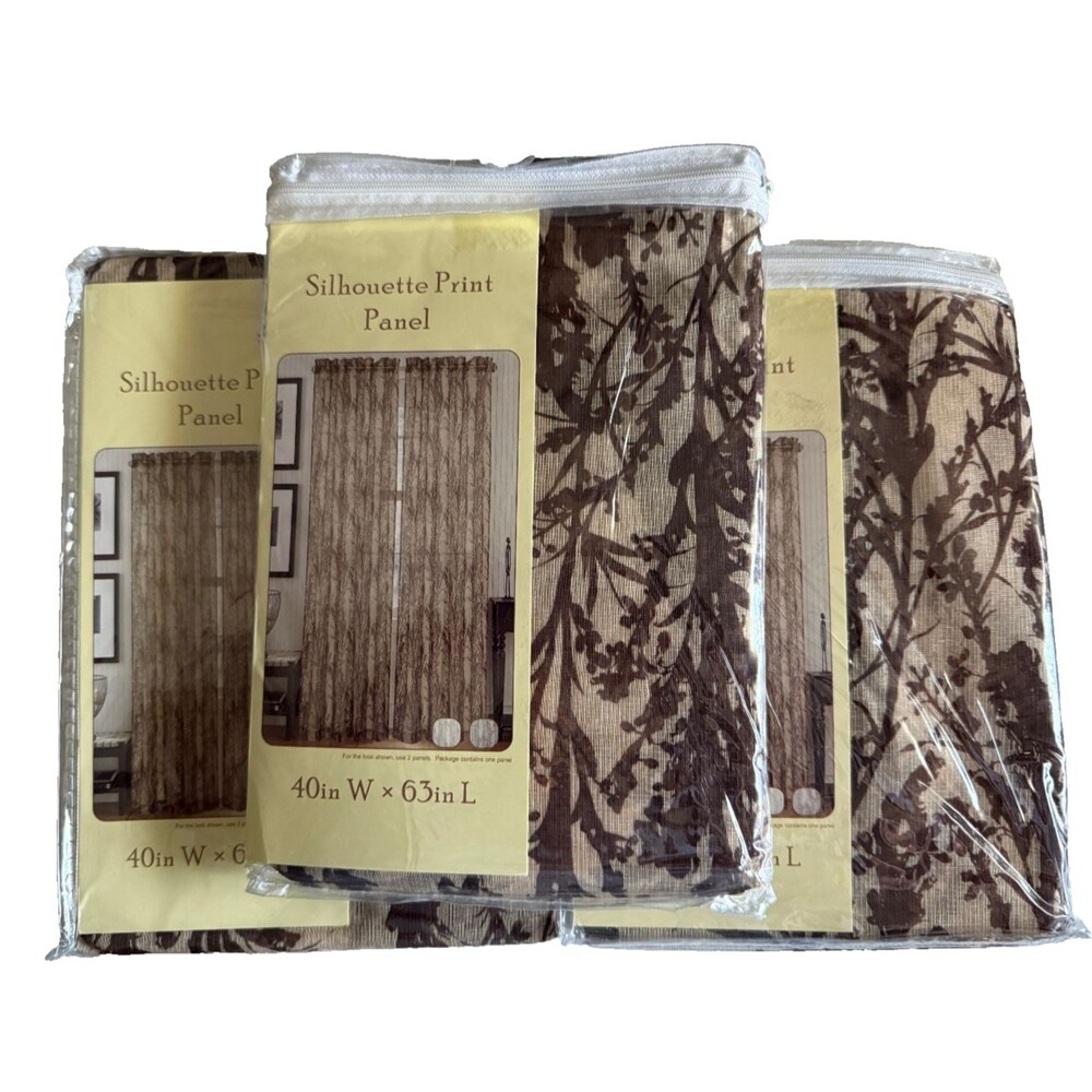 Silhouette Print Curtains Drapes Set of 3 Panels Bed Bath Beyond 40x63 Inches